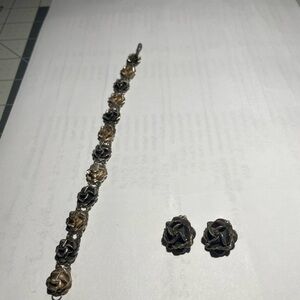 Elegant Black and Silver Rose Bracelet and earrings